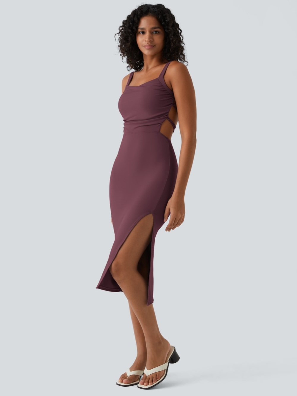 Halara SoftlyZero™ Airy Ruched Lace Up Bodycon Midi Casual Dress - Picture 4 of 5